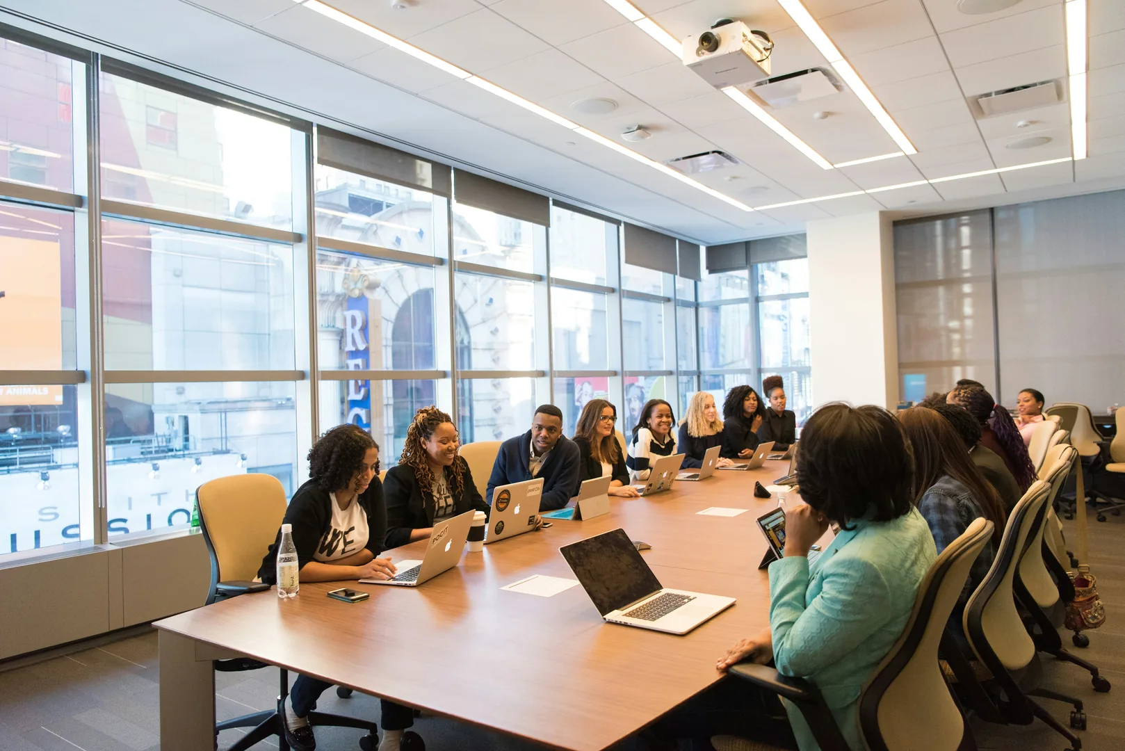 Professional boardroom meeting in a modern office